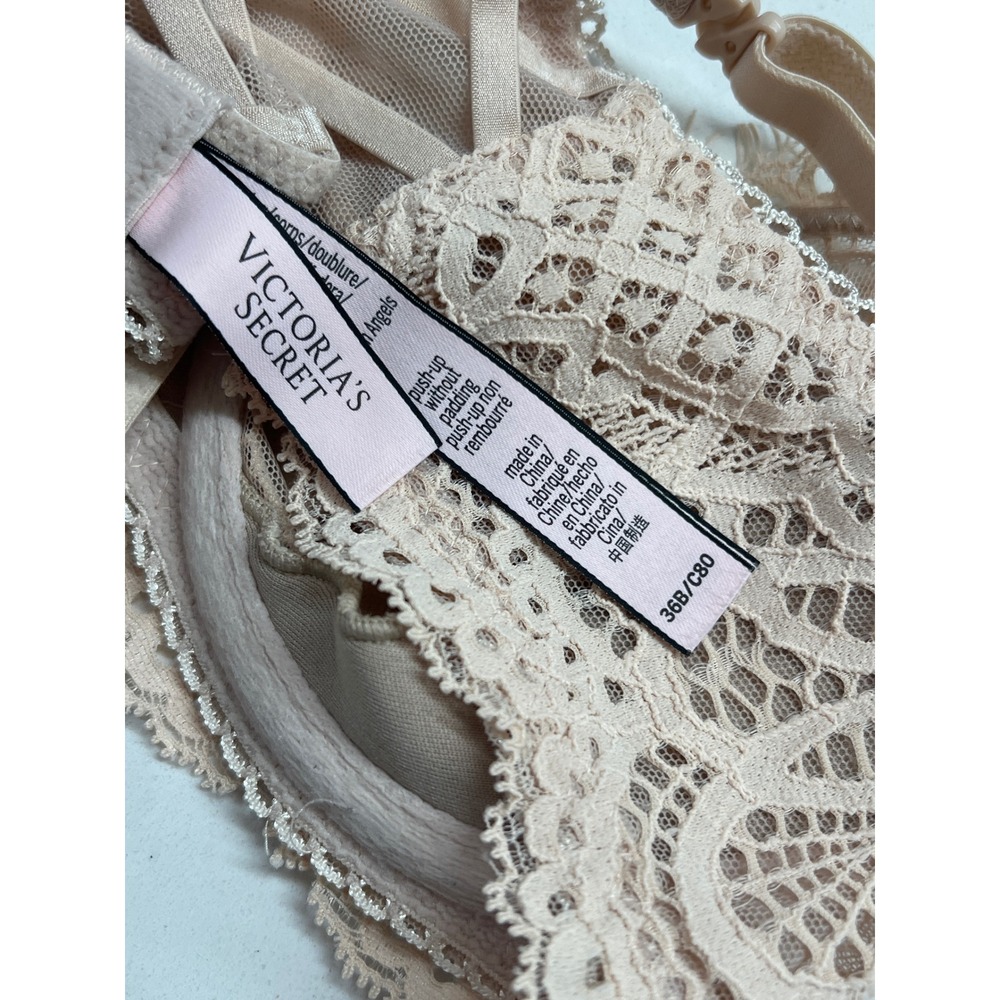 Victoria's‎ Secret Dream Angels Lace Push-Up Without Padding Demi Bra Beige 36B